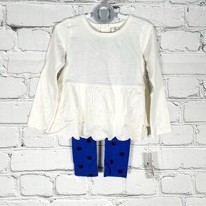 Tucker + Tate Print Peplum Top & Leggings Set in Ivory Egret Blue Dots Size 24M